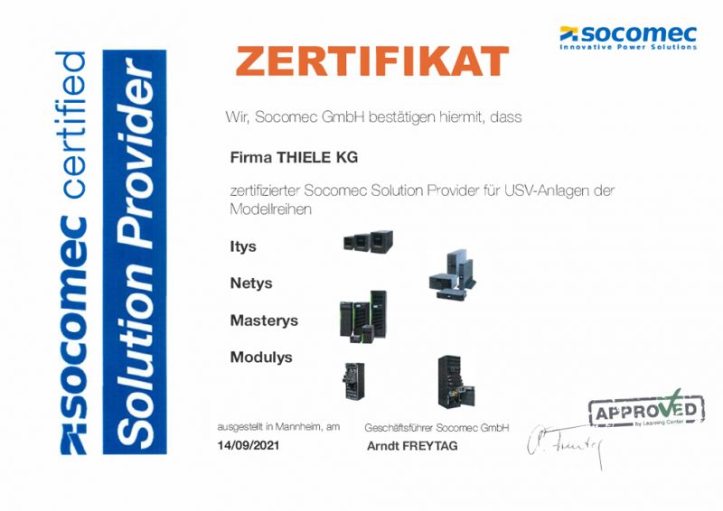 Thiele KG ist erneut zertifizierter Socomec Solutions Provider