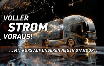 Futuristischer Elektro-LKW der einen Umzug der Thiele KG transportiert